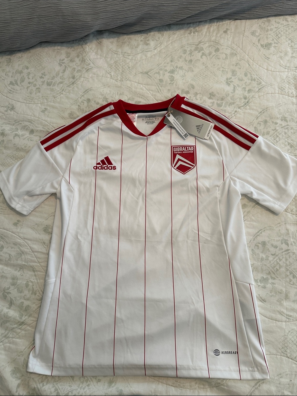 adidas White & Red Gibraltar Soccer Jersey